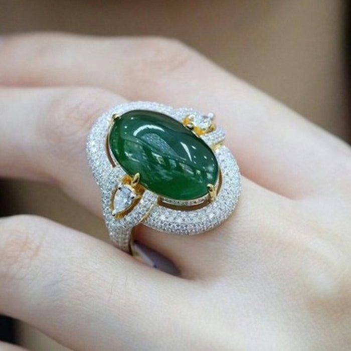 Wholesale Inlaid Green Simulation Diamond Metal Ring JDC-RS-ChenR026