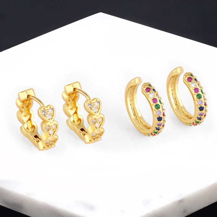 Wholesale Earrings Colored Zircon Heart Ear Cuffs JDC-ES-PREMAS002