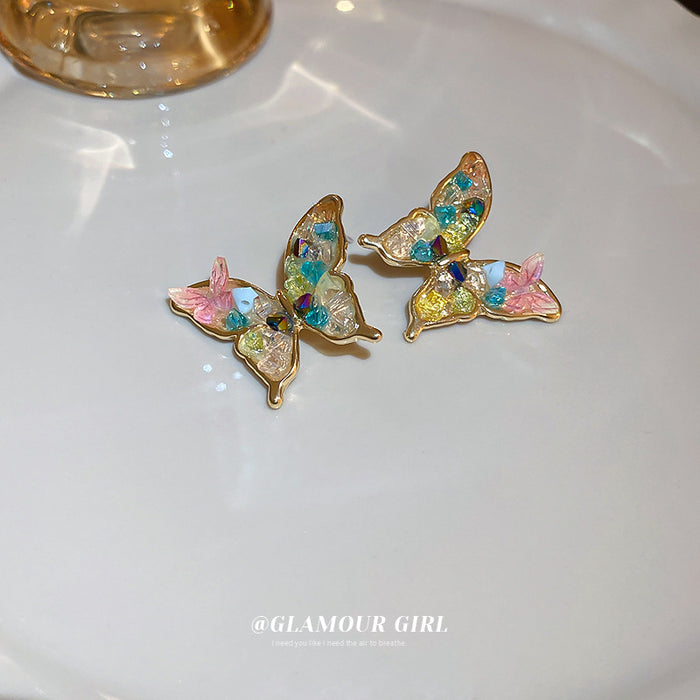 Wholesale Earrings Alloy Silver Pin Color Crystal Butterfly JDC-ES-BY350