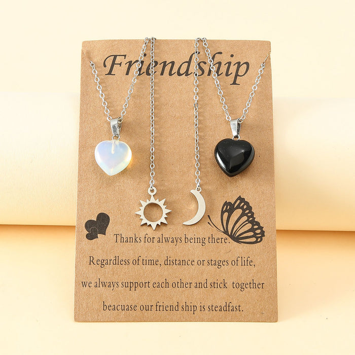 Wholesale Personality Stainless Steel Sun Moon Friendship Card Necklace Heart Shaped Natural Stone JDC-NE-LanT001