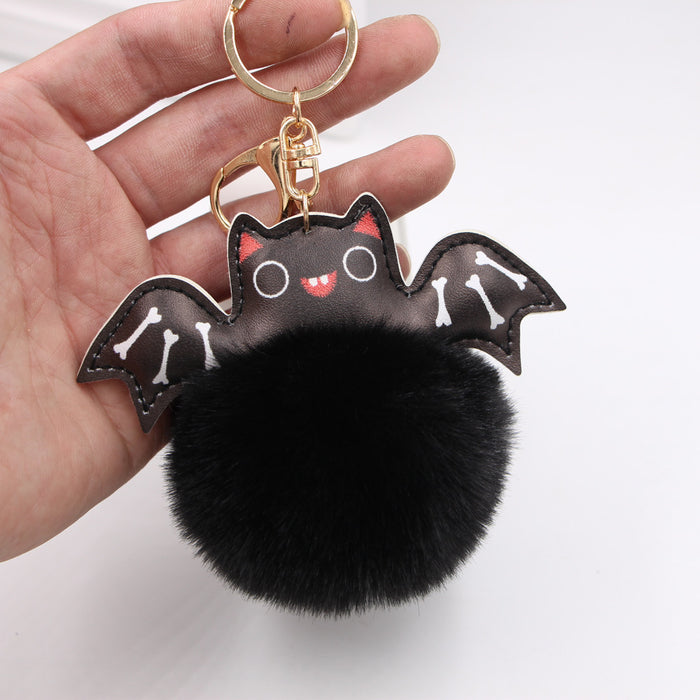 Jewelry WholesaleWholesale Halloween PU Leather Imitation Hair Bat Hair Ball Keychain JDC-KC-Zuge024 Keychains 祖格 %variant_option1% %variant_option2% %variant_option3%  Factory Price JoyasDeChina Joyas De China