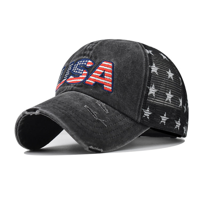 Wholesale 4th of July Washed Hole Flag Baseball Cap Independence Day MOQ≥2 JDC-FH-EXu002