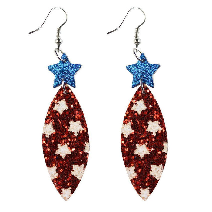 Wholesale 4th of July Stars Stripes Flag Pattern Independence Day Leather Earrings JDC-ES-KDL004