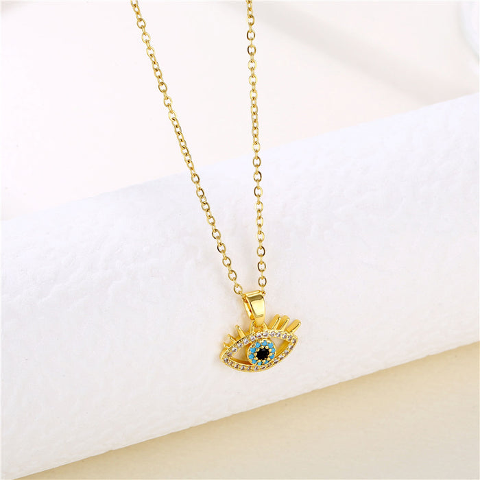 Wholesale Necklace Stainless Steel Full Diamond Zircon Blue Eyes JDC-NE-QR011