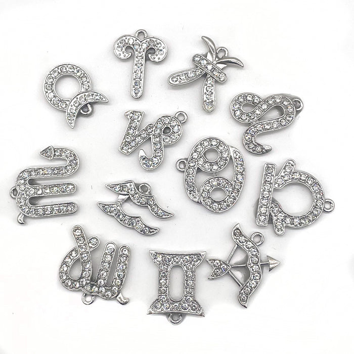 Wholesale Croc Charms Random 10pcs Twelve Constellations Alloy Diamond DIY Accessories JDC-CCS-WanX041