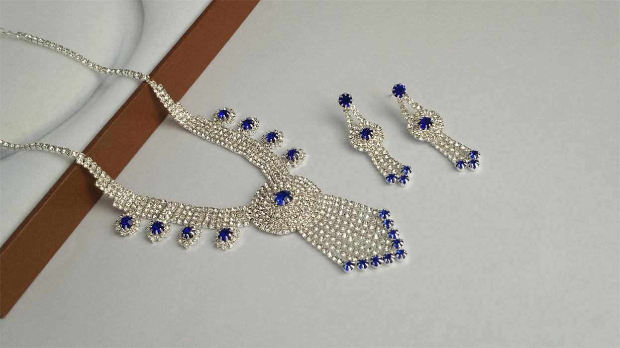 Jewelry WholesaleWholesale Silver Plated Sapphire Blue Inlaid Diamond Necklace Earrings Set JDC-NE-Yaqian003 Necklaces 雅茜 %variant_option1% %variant_option2% %variant_option3%  Factory Price JoyasDeChina Joyas De China