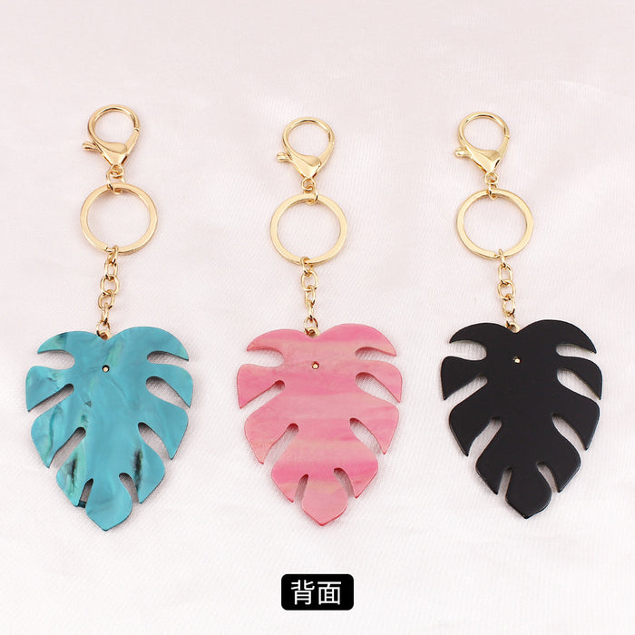 Wholesale Keychains For Backpacks Leaf Shaped Acrylic Sheet Zinc Alloy Gold Plated Keychain MOQ≥3 JDC-KC-WHao001