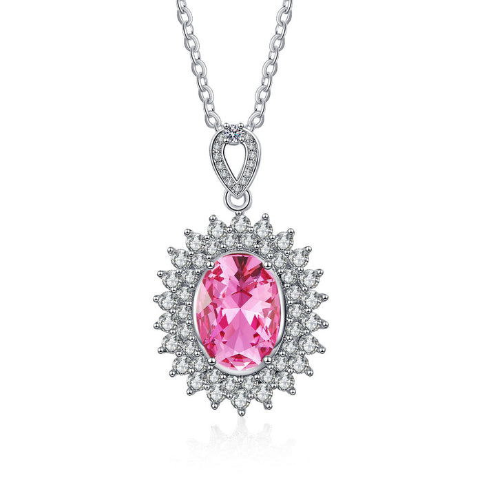 Wholesale Necklace Copper Encrusted Diamond Egg Shape Pink Zirconium Sunflower Necklace JDC-NE-BLX065