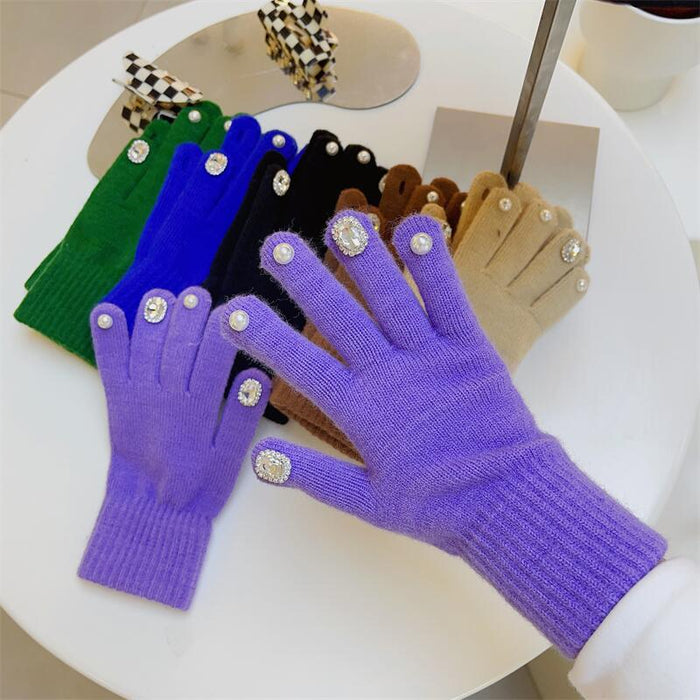 Wholesale Gloves Acrylic Rhinestone Split Finger Cute Knitted Warm JDC-GS-HuiT005