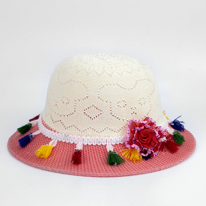 Wholesale Natural Papyrus Tassel Kids Sunscreen Sun Hat Straw Hat JDC-SH-ZYuan002