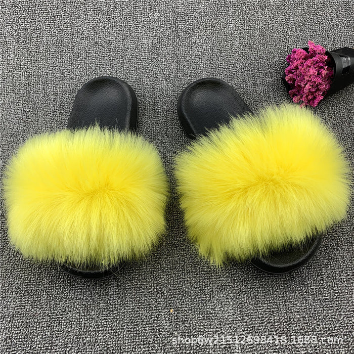 Wholesale imitation fox fur sandals outside wear beach plush sandals JDC-SP-XYu004