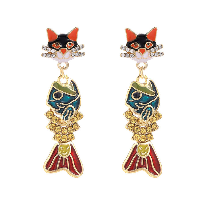 Wholesale Earrings Alloy Enamel Anchor Cat Fish Spot Drill MOQ≥2 JDC-ES-JUYAO002