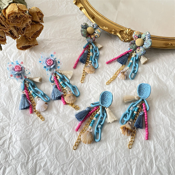 Wholesale Earrings Alloy Acrylic Bohemian Flowers Tassels JDC-ES-GuTe024