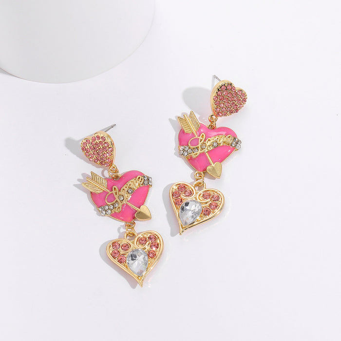 Wholesale Earrings Alloy Enamel Diamonds Pink Heart MOQ≥2 JDC-ES-JUYAO003