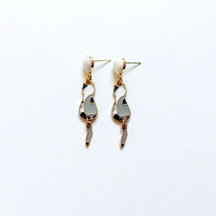 Wholesale Earrings Alloy Ceramic Cat Stud Earrings MOQ≥10 JDC-ES-Lxx001