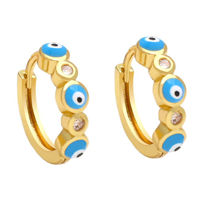 Wholesale Earrings Copper Plated 18K Gold Zircon Enamel Devil's Eye JDC-PREMAS-ES-008