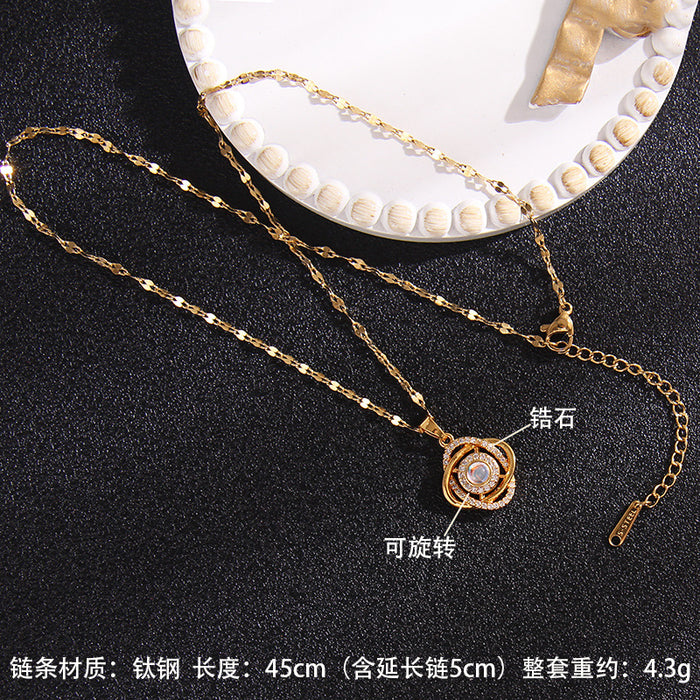 Jewelry WholesaleWholesale Rotating Flower Copper Titanium Steel Zircon Necklace JDC-NE-RongS006 Necklaces 荣硕 %variant_option1% %variant_option2% %variant_option3%  Factory Price JoyasDeChina Joyas De China