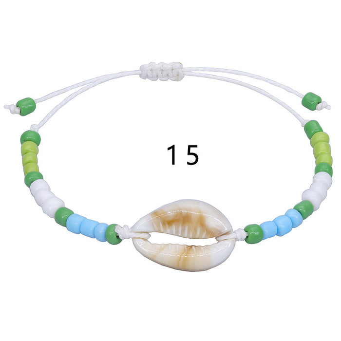 Jewelry WholesaleWholesale acrylic shell colored rice beads hand-woven bohemian anklets JDC-AS-Yiye001 Anklets 益烨 %variant_option1% %variant_option2% %variant_option3%  Factory Price JoyasDeChina Joyas De China