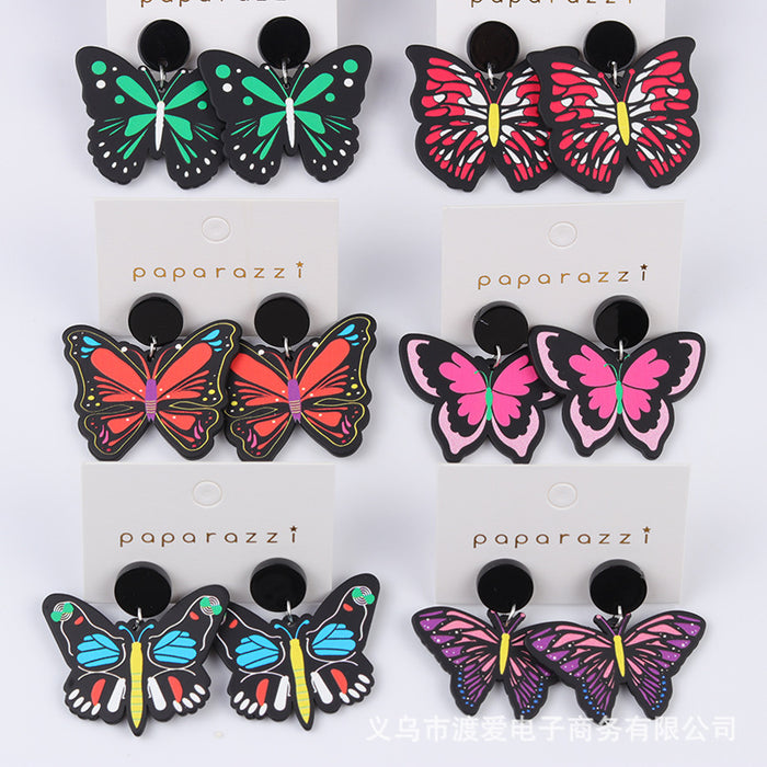 Wholesale Contrast Embossed Colorful Butterfly Print Earrings MOQ≥2 JDC-ES-DUAI029