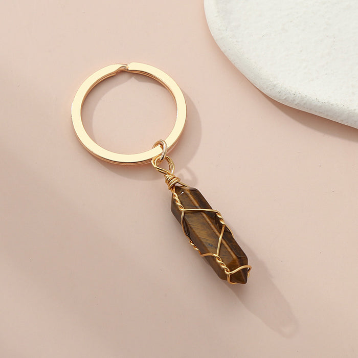 Wholesale10PCS/PACK Natural Crystal Stone Hexagon Pillar Binding Wire Crystal Keychain JDC-KC-XiangH007