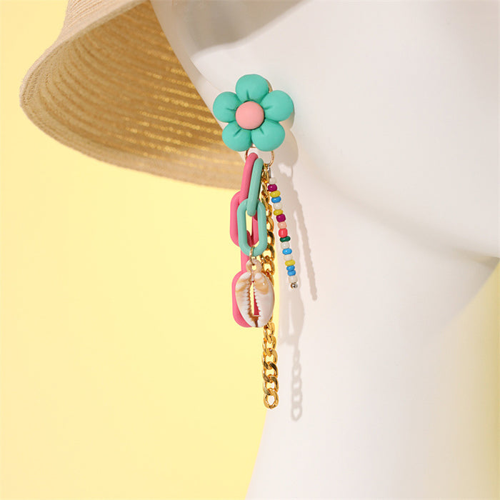 Wholesale Earrings Alloy Acrylic Bohemian Flowers Tassels JDC-ES-GuTe024