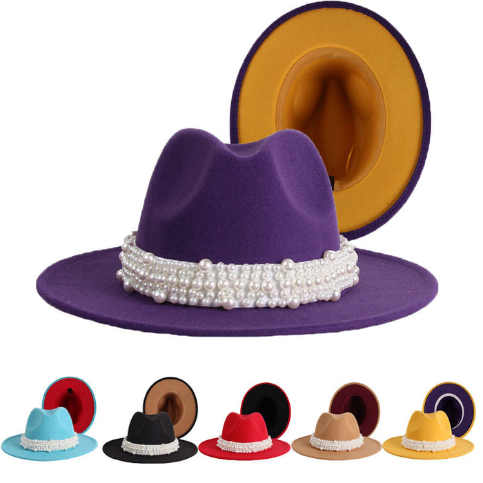 Wholesale Hat Woolen Double-sided Thickening British Retro Pearl Hat JDC-FH-XRong009