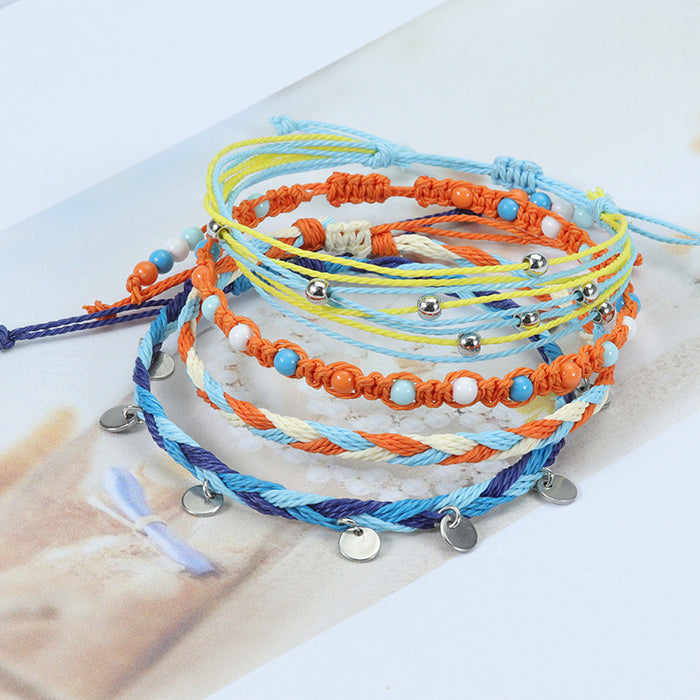 Jewelry WholesaleWholesale Waterproof Wax Wire Braided Stainless Steel Boho Ankle Chain Set JDC-AS-Yh008 Anklet 益烨 %variant_option1% %variant_option2% %variant_option3%  Factory Price JoyasDeChina Joyas De China