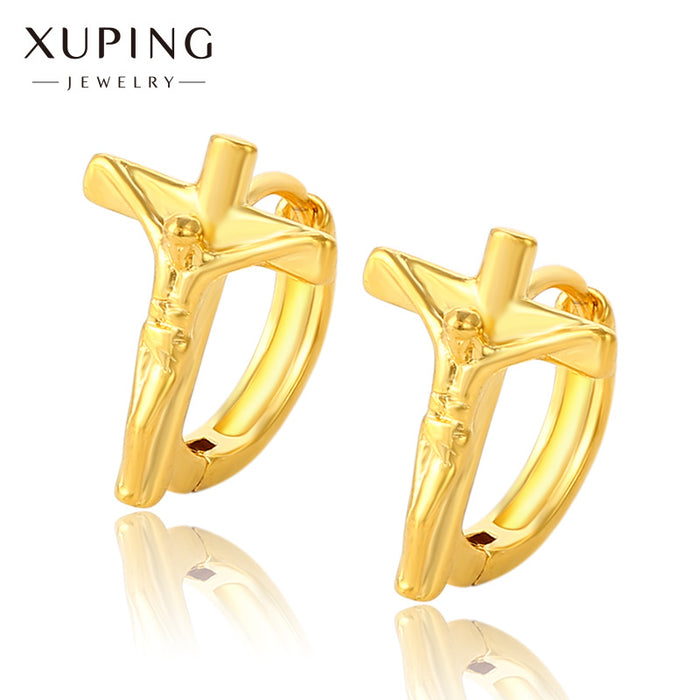 Wholesale Personality Cross Earrings Alloy Plated 24K Gold MOQ≥2 JDC-ES-xuping004