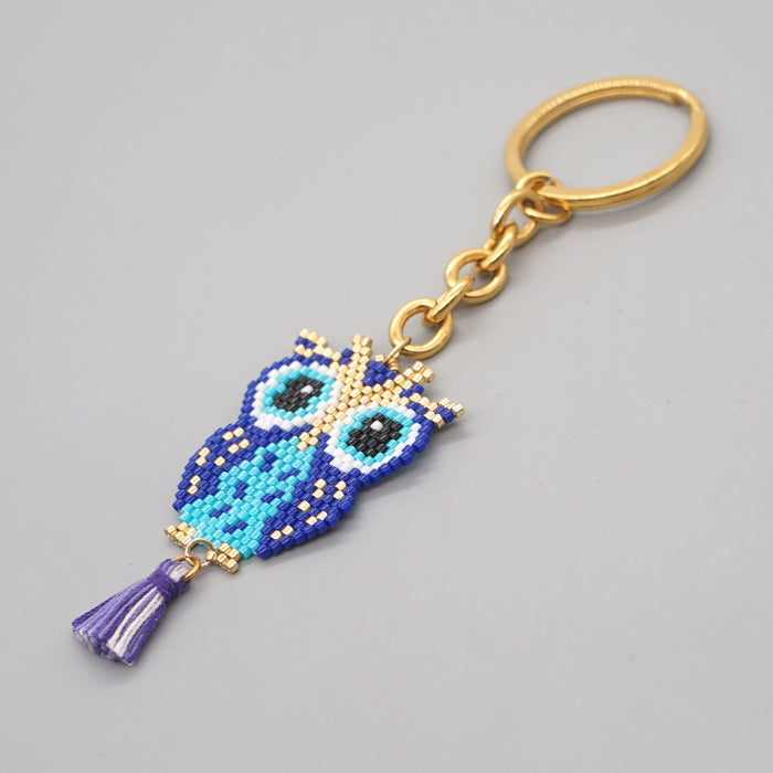 Wholesale Resin Beads Handwoven Owl Tassel Keychain JDC-KC-YXZ003