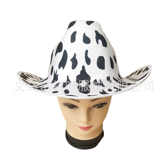 Wholesale Milk Print Cowboy Hat Sequin Black White MOQ≥2 JDC-FH-ShanY001