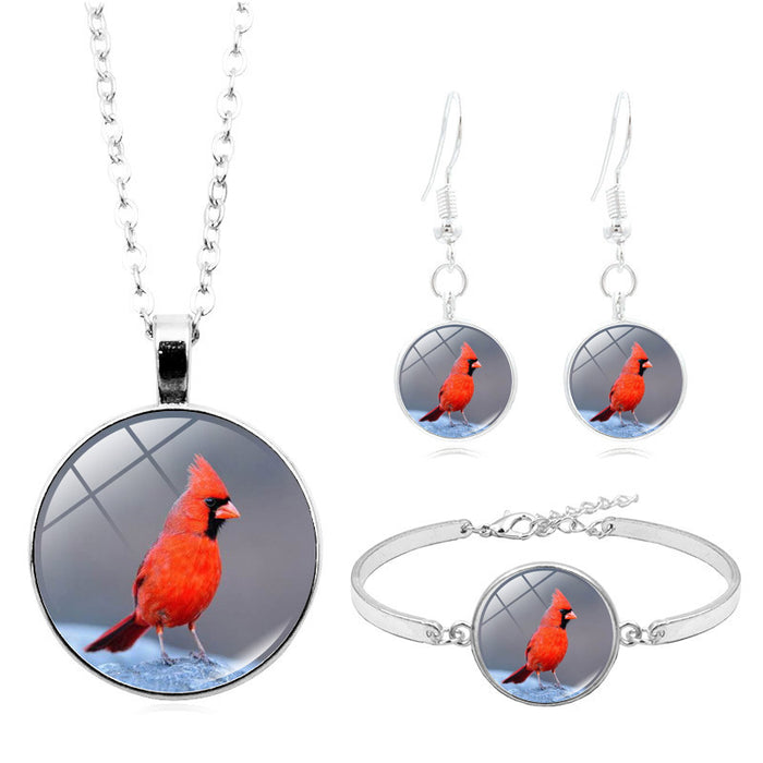 Wholesale Necklaces Alloy Glass Piece Cardinal Bird Jewelry Set MOQ≥2 JDC-NE-HengX008