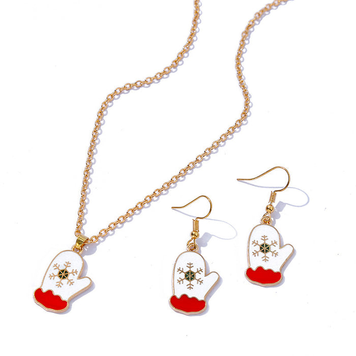 Wholesale Earrings Alloy Enamel Christmas Cute Gloves Necklace Set MOQ≥2 JDC-ES-HaoBiao013