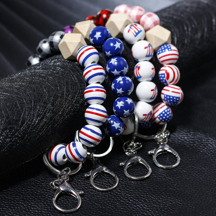 Wholesale Wooden Keychain Bead Bracelet Keyring MOQ≥2 JDC-KC-NXD002