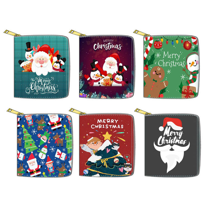 Wholesale Wallet PU Christmas Fawn Santa Claus Short Zipper MOQ≥3 JDC-WT-Dengxin015