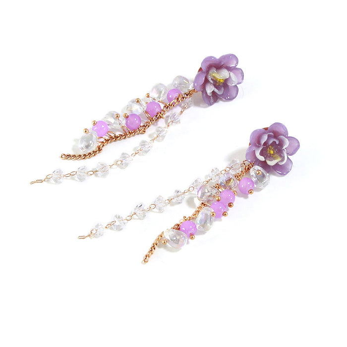 Wholesale Vintage Rustic Flower Petals Tassel Silver Pin Earrings JDC-ES-Pak007