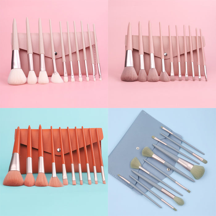 Wholesale soft makeup brushes 10pcs pu pack nylon plastic handle JDC-MB-YiM002