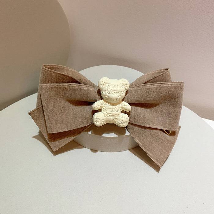 Wholesale Cute Letter Bear Suede Bow Hair Clip MOQ≥2 JDC-HC-Mer004