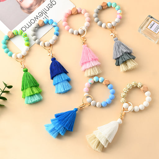 Jewelry WholesaleWholesale Silicone Beaded Alloy Tassel Wristlet Keychain JDC-KC-HYi002 Keychains 弘亿 %variant_option1% %variant_option2% %variant_option3%  Factory Price JoyasDeChina Joyas De China