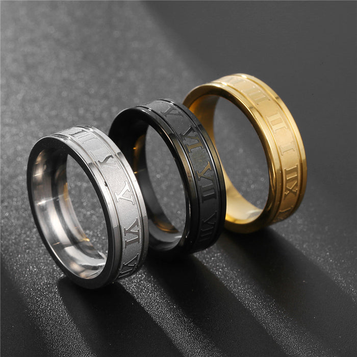 Wholesale Hip Hop Punk Titanium Steel Ring For Men Stainless Steel Roman Numeral Ring JDC-RS-ZhuJ001