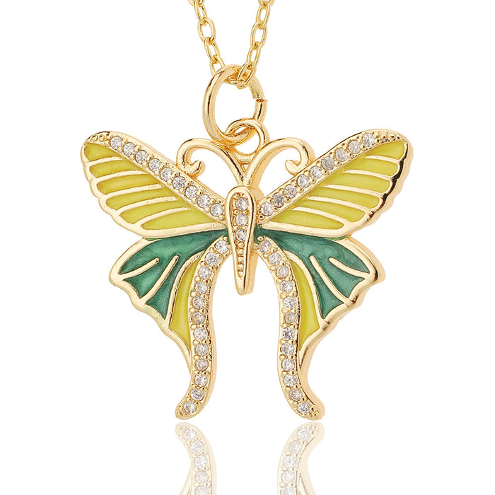 Wholesale Jewelry Drop Oil Painted Butterfly Pendant Necklace JDC-NE-HX021