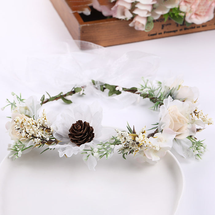 Wholesale Headband Fabric Plastic Bride Simulation Garland Dress Accessories MOQ≥2 JDC-HD-XINY004