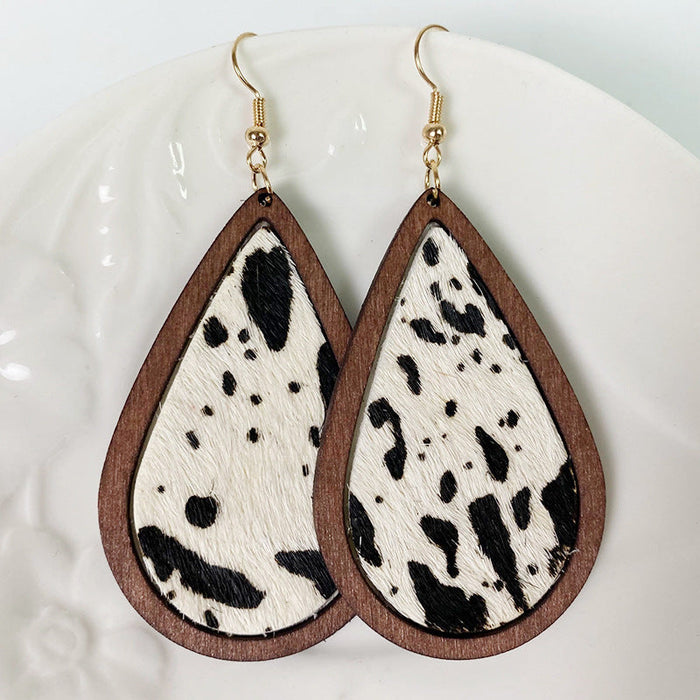 Wholesale Leopard Print Horsehair Leather Earrings Bohemian Cow Print 2pcs JDC-ES-heyi007