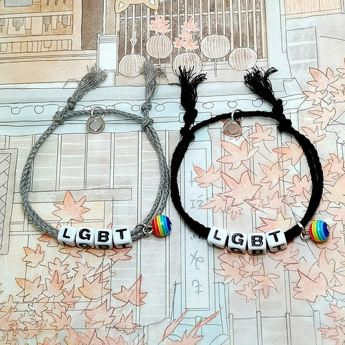 Wholesale lgbt same-sex rainbow magnet attracts letter bracelet couple bracelet pair MOQ≥2 JDC-BT-HaoL008