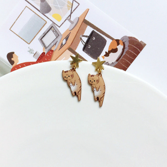 Wholesale Earrings Alloy Ceramic Cat Stud Earrings MOQ≥10 JDC-ES-Lxx001