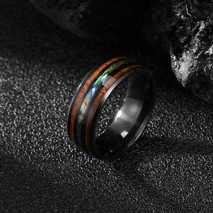 Wholesale Rings Titanium Steel Men Shell Wood MOQ≥2 JDC-RS-ShouM016