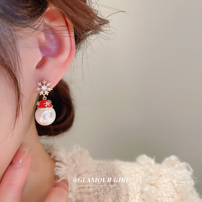 Wholesale Earrings Alloy Zircon Snowflake Christmas Hat Pearl JDC-ES-BY342