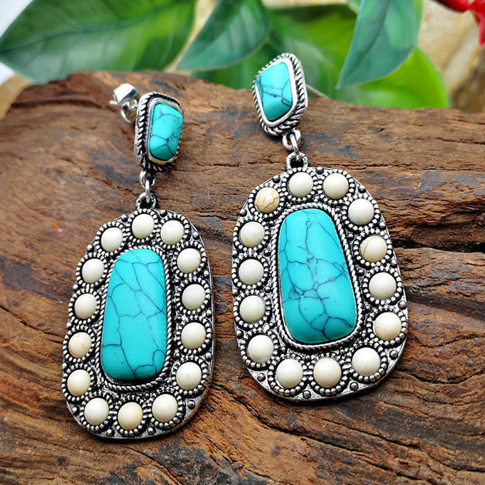 Wholesale Earrings Alloy Vintage Boho Silver Turquoise MOQ≥2 JDC-ES-HaoBiao023