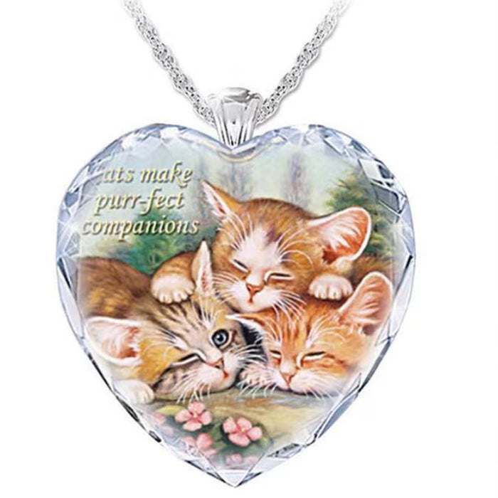 Wholesale Heart Shape Crystal Cute Tabby Mug Cat Lady Pendant MOQ≥2 JDC-NE-ZiB015