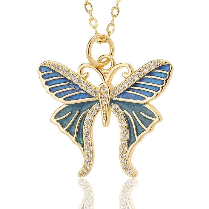 Wholesale Jewelry Drop Oil Painted Butterfly Pendant Necklace JDC-NE-HX020