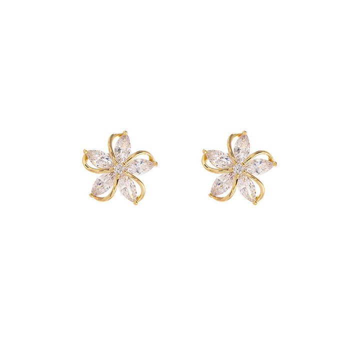 Wholesale Windmill Flower Stud Earrings Small and Exquisite Gold Plated Zircon Earrings Silver Stud Ear Clips JDC-ES-lianxin004